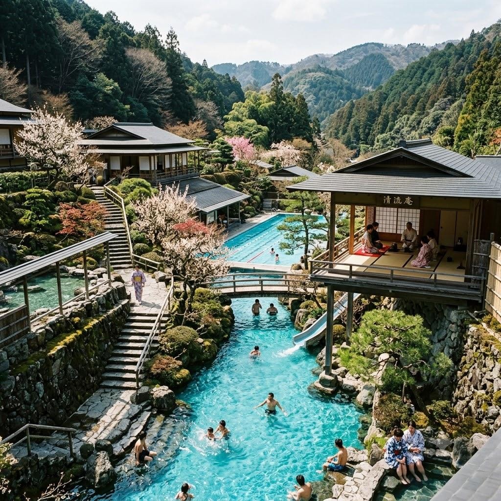 流水プールのある茶道空間