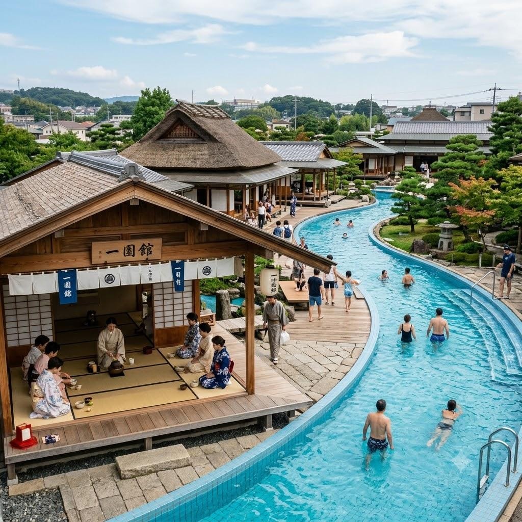 流水プールのある茶道空間