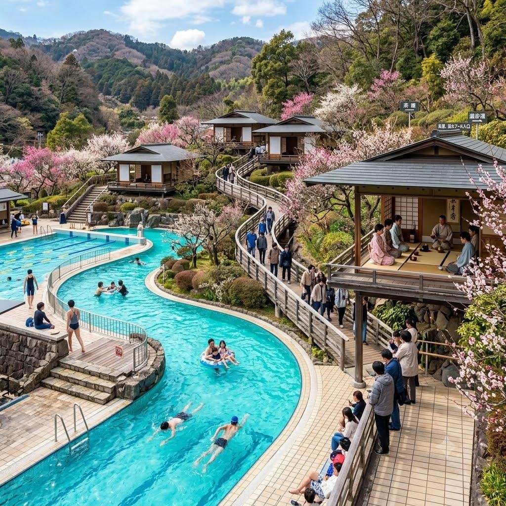 流水プールのある茶道空間