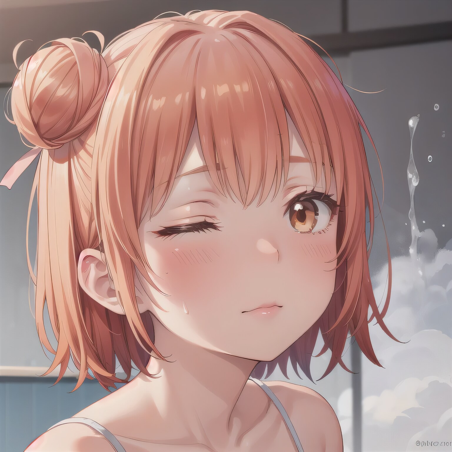 茶髪シニヨンで水鉄砲の少女 | の人気AIイラスト・グラビア