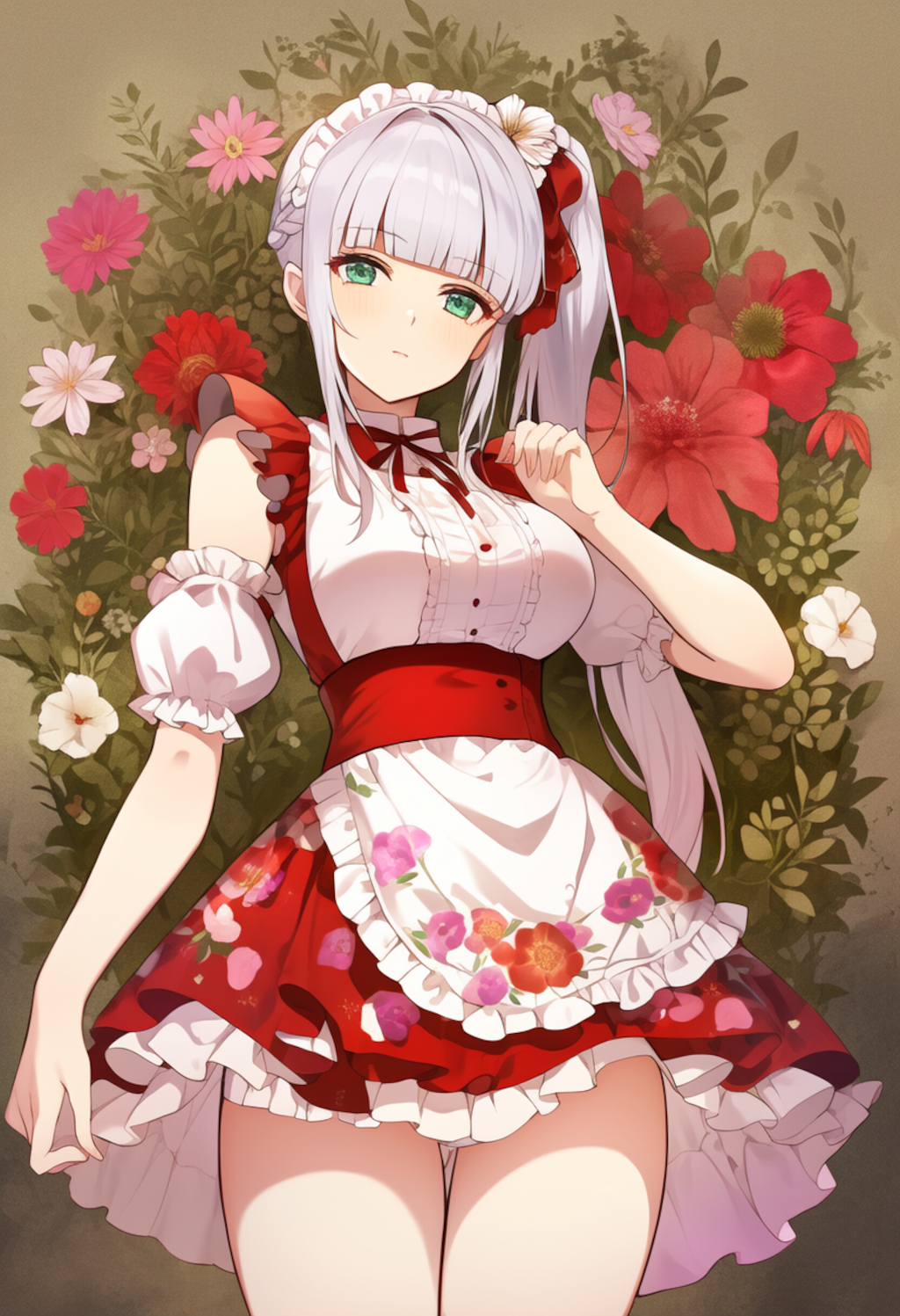 Flower Print Red Maid