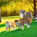 猫のボブが芝生でペットボトルする 4枚目