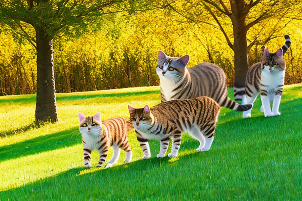 猫のボブが芝生でペットボトルする