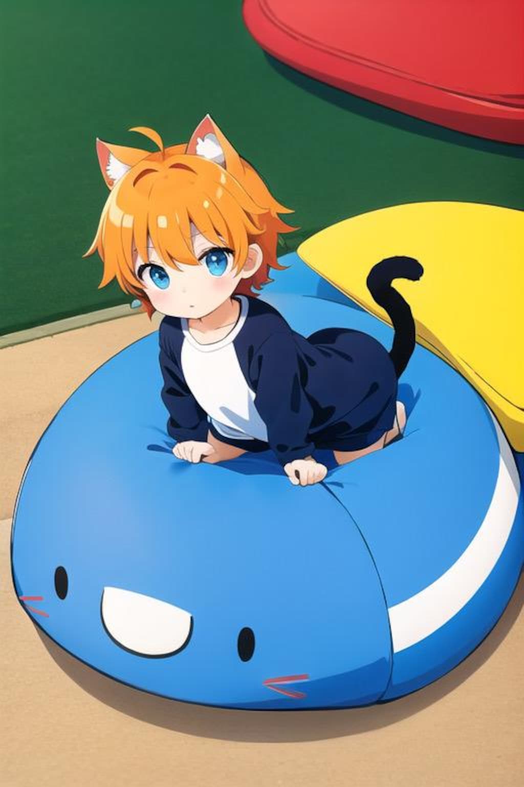 猫のボブが芝生でペットボトルする