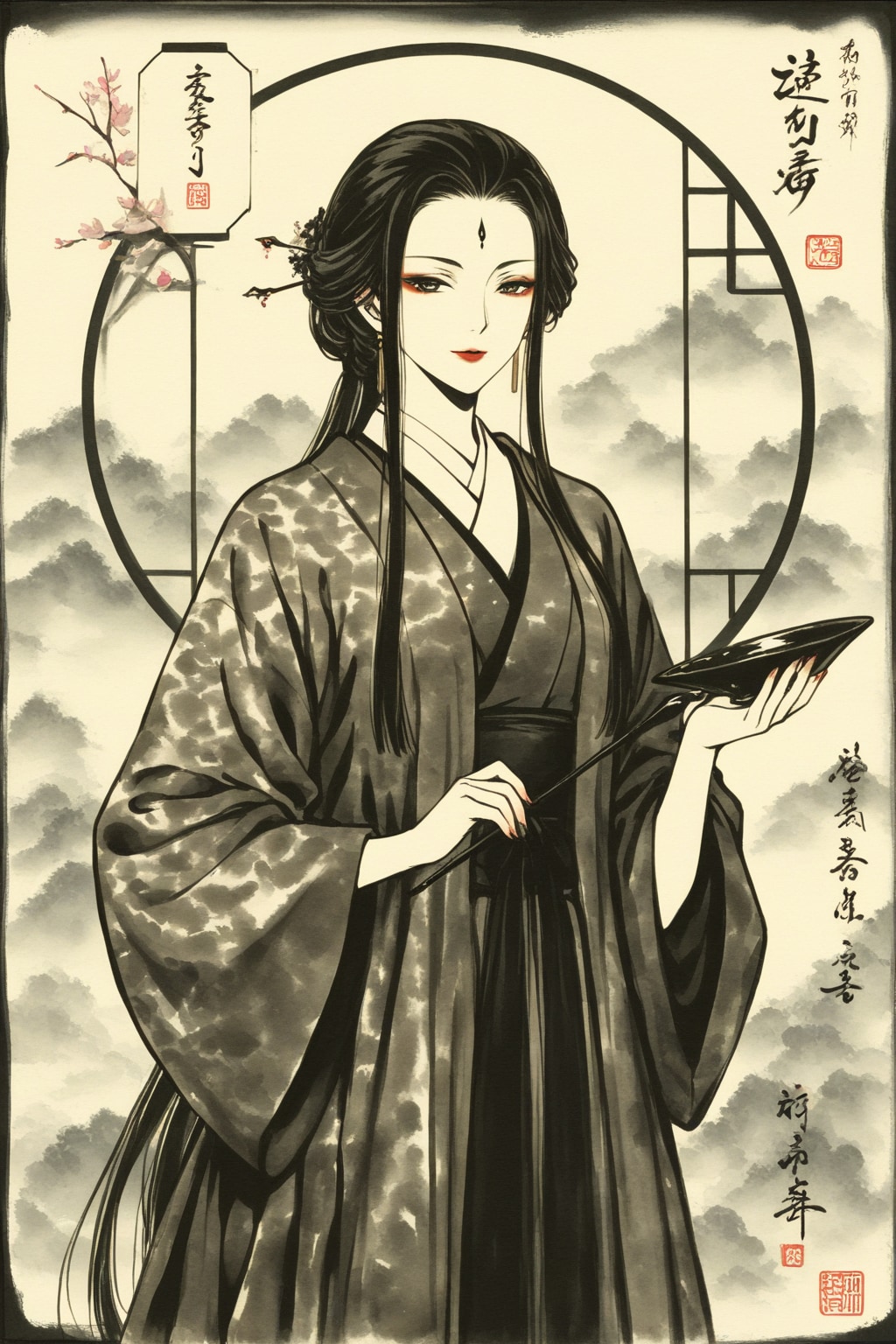 水墨画の美人画