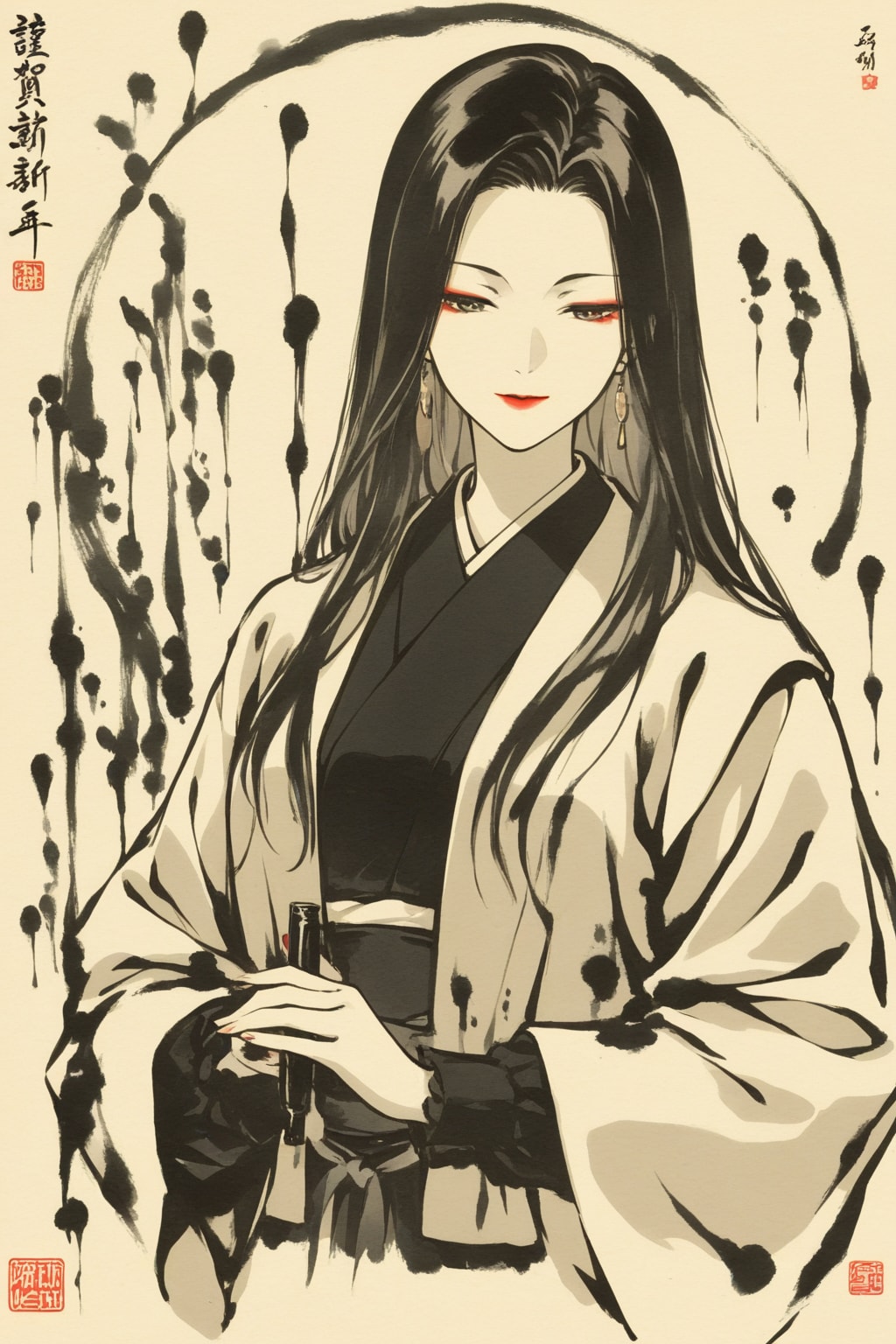 水墨画の美人画