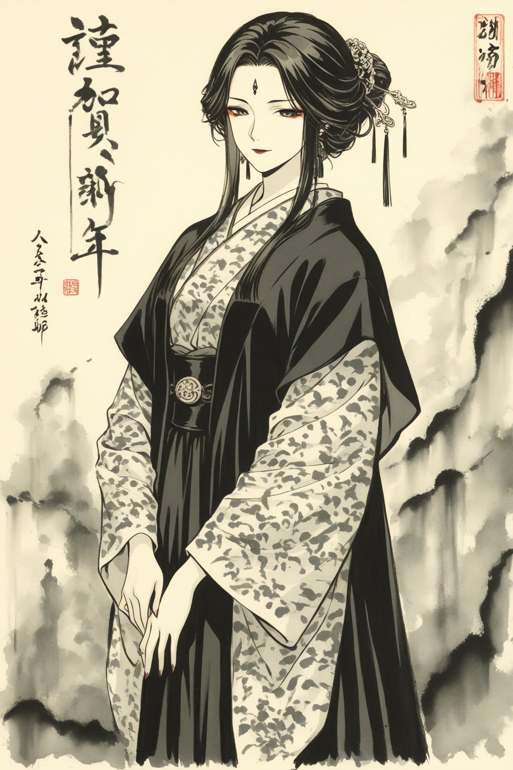 水墨画の美人画