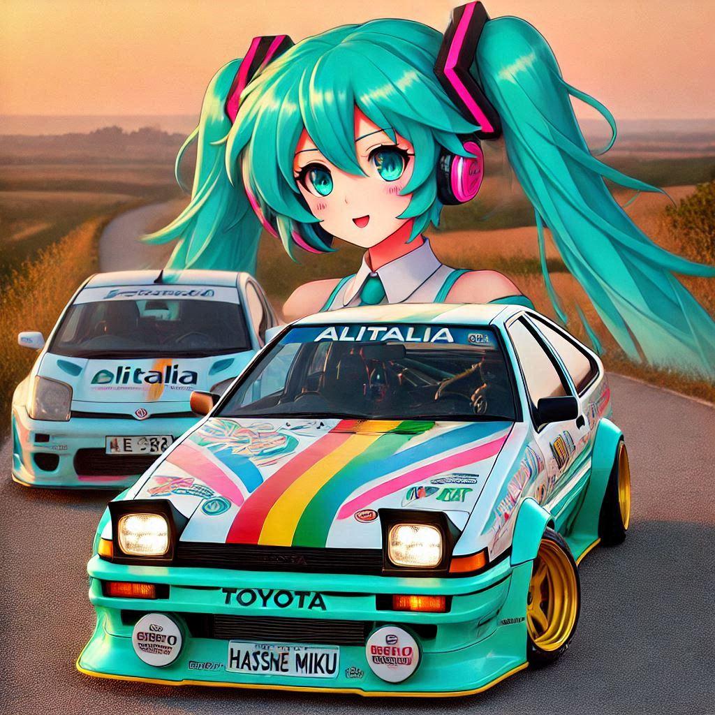 アリタリアカラー❔AE86レーシングカーと初音ミク | の人気AIイラスト・グラビア