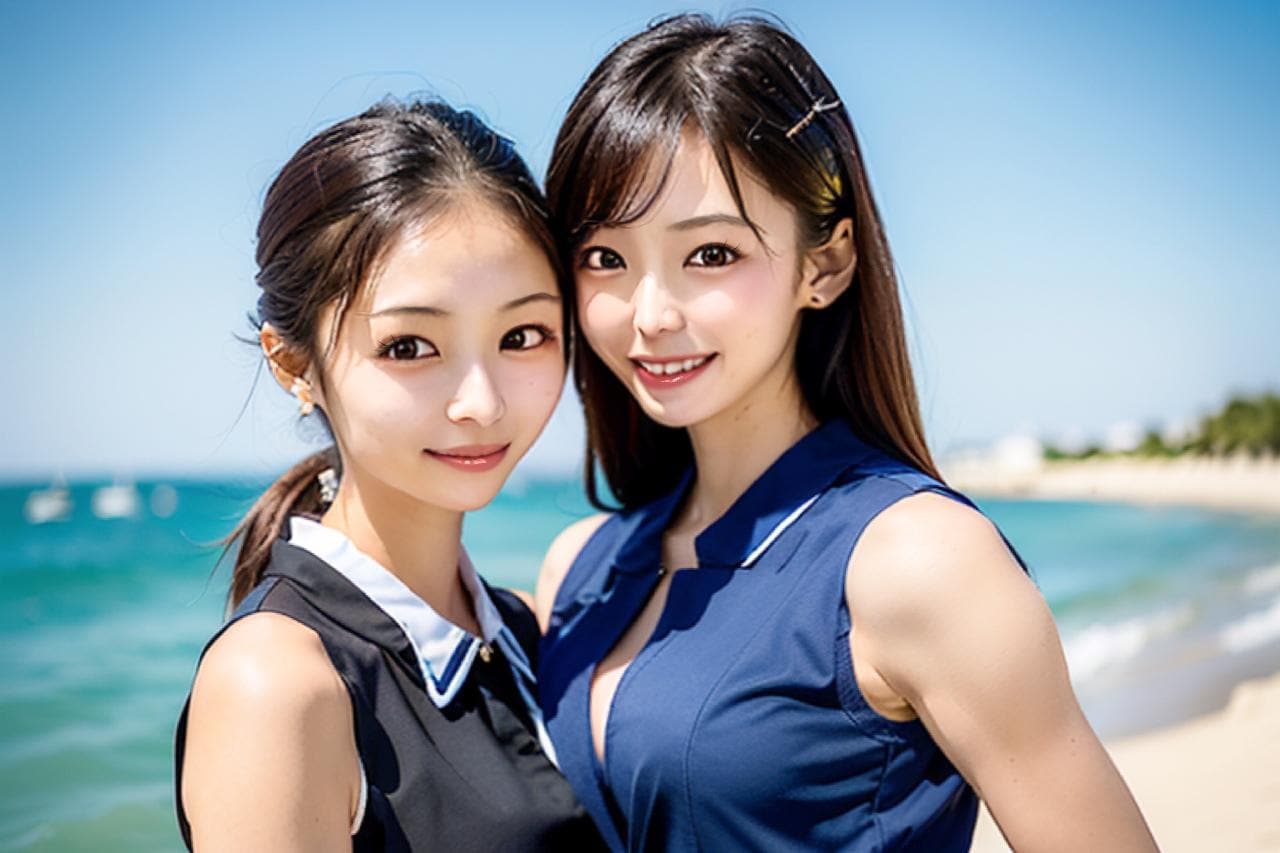 ビーチで楽しむOL