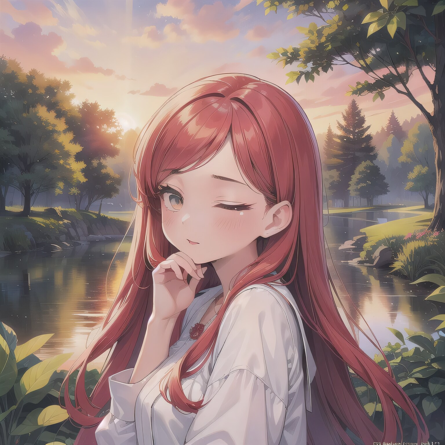 赤髪ロングでワンピースの少女 | の人気AIイラスト・グラビア