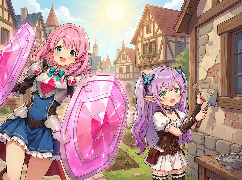 修繕作業するすみれちゃんと畑を守るタンクちゃん