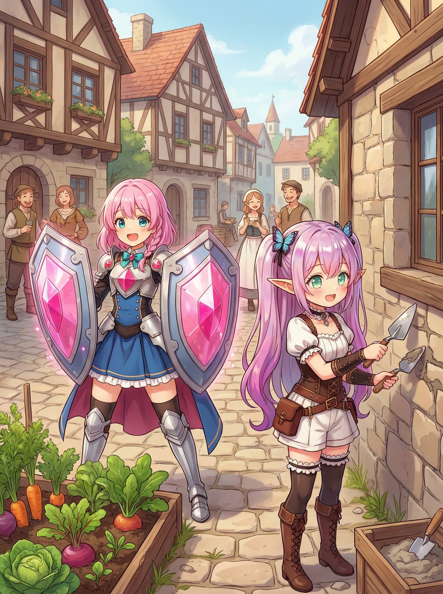 修繕作業するすみれちゃんと畑を守るタンクちゃん | の人気AIイラスト・グラビア