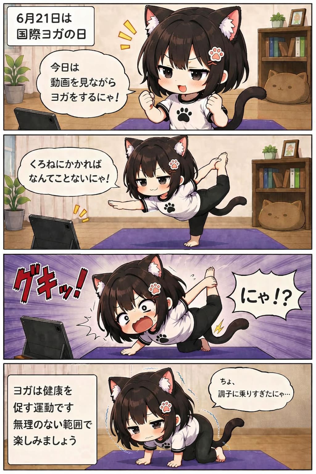 4コマ漫画 2026.06.21. 「国際ヨガの日」