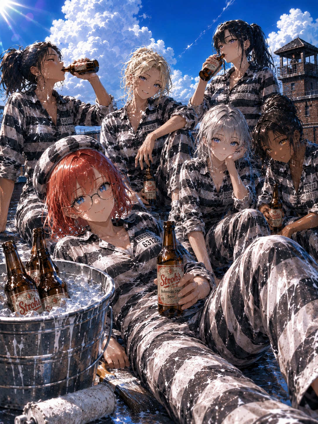 刑務所の屋根で、キンキンの一杯！