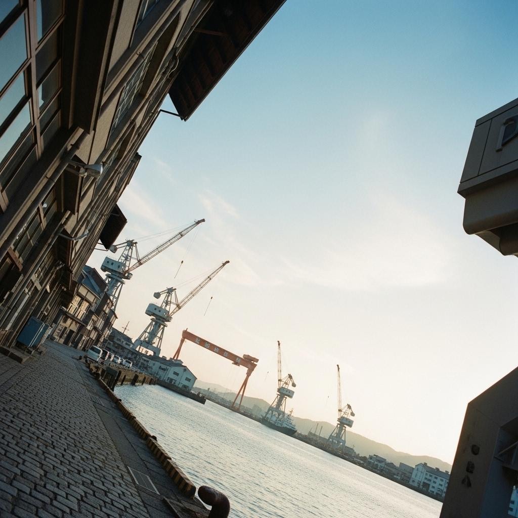 造船所のある港町の風景