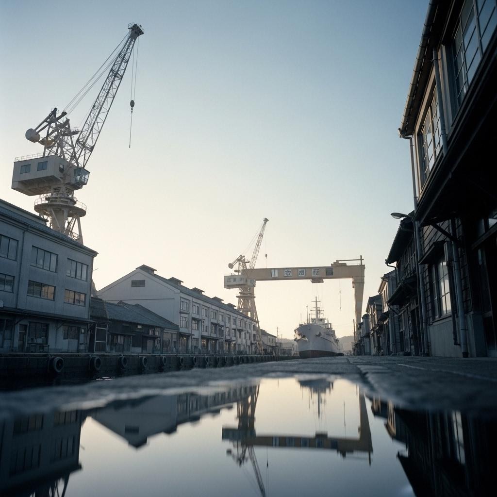 造船所のある港町の風景