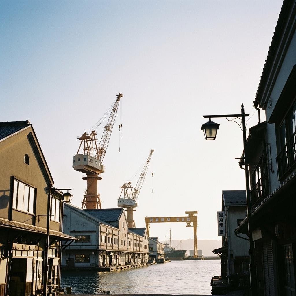 造船所のある港町の風景