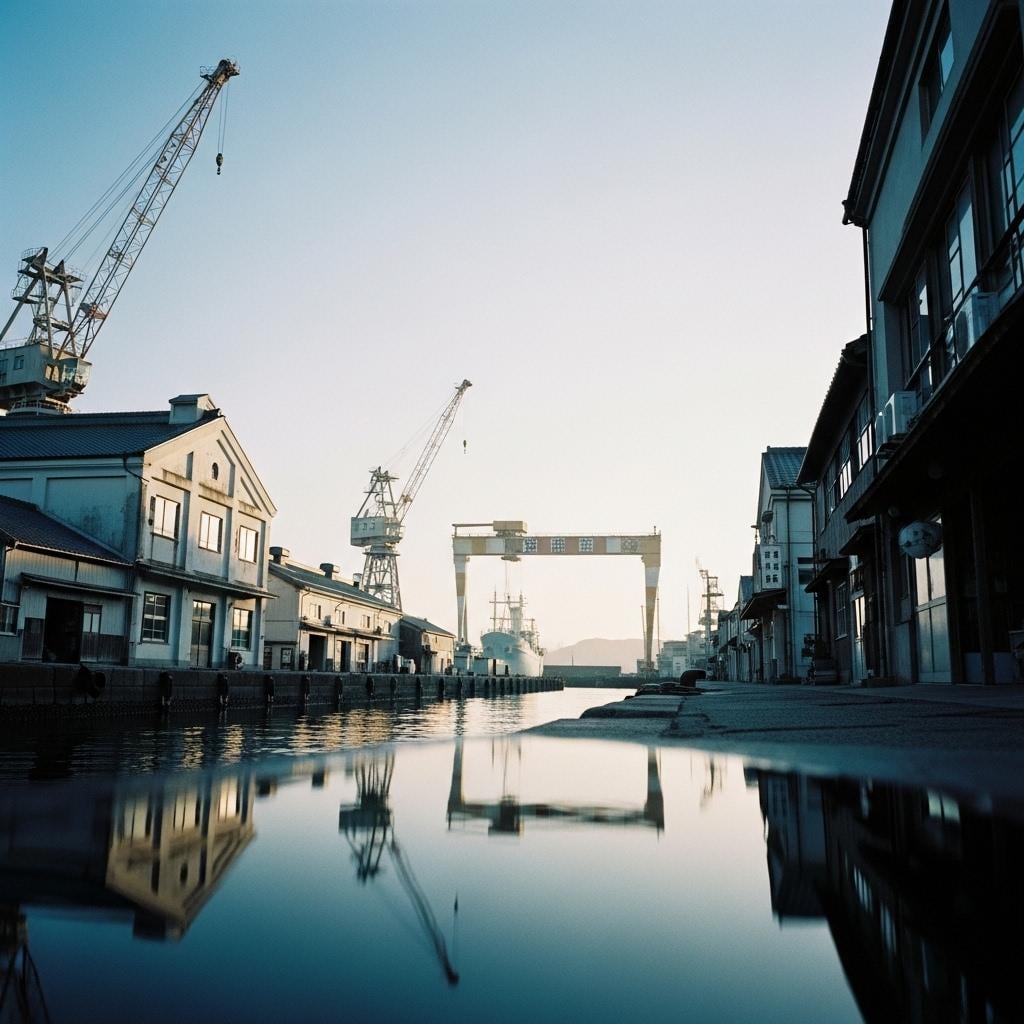 造船所のある港町の風景
