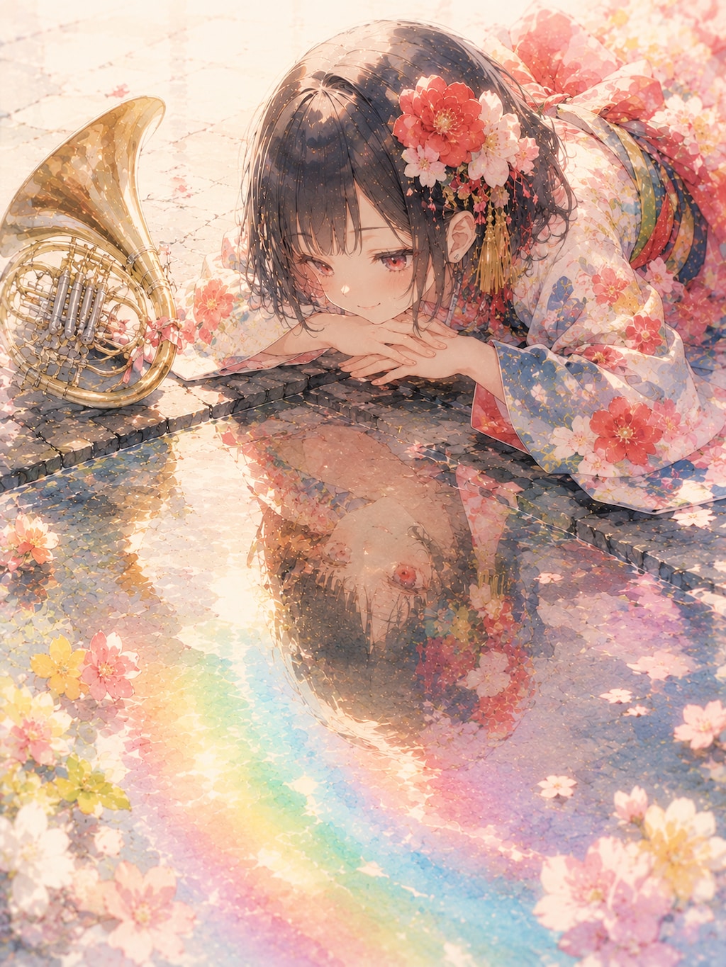 春の陽気と花の反射