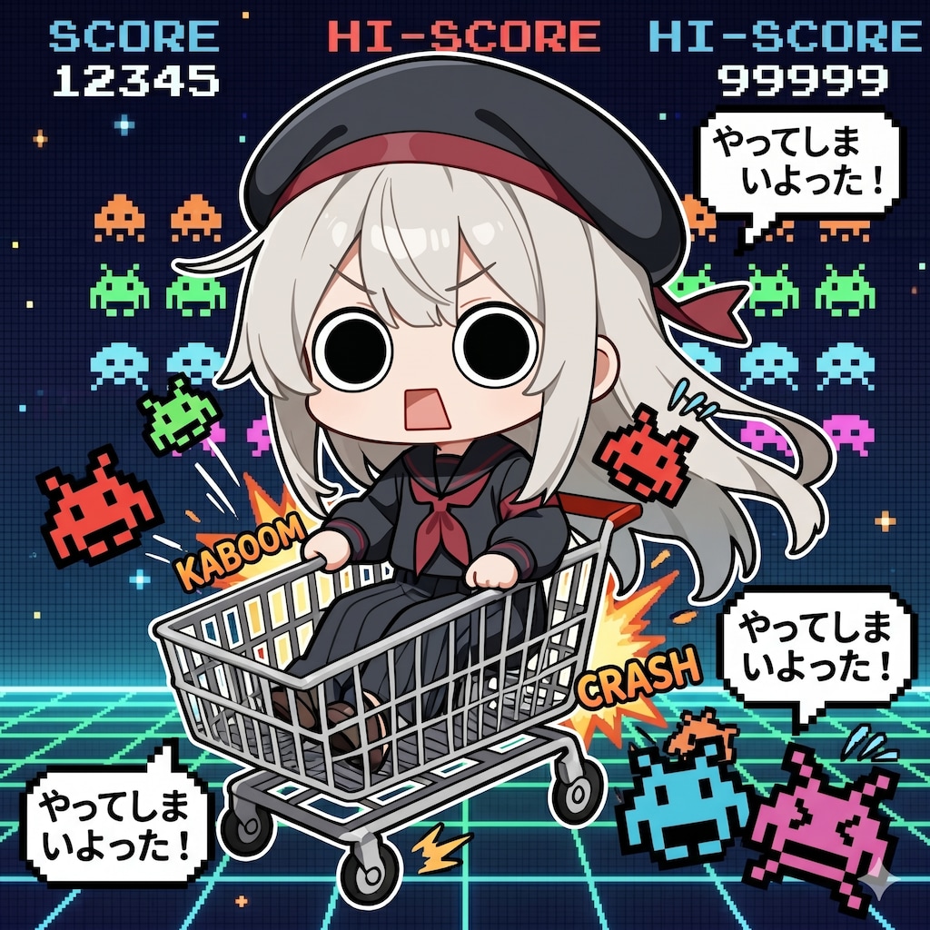 ショッピングカートでスペースインベーダーをやってしまいよったえらいこっちゃ嬢