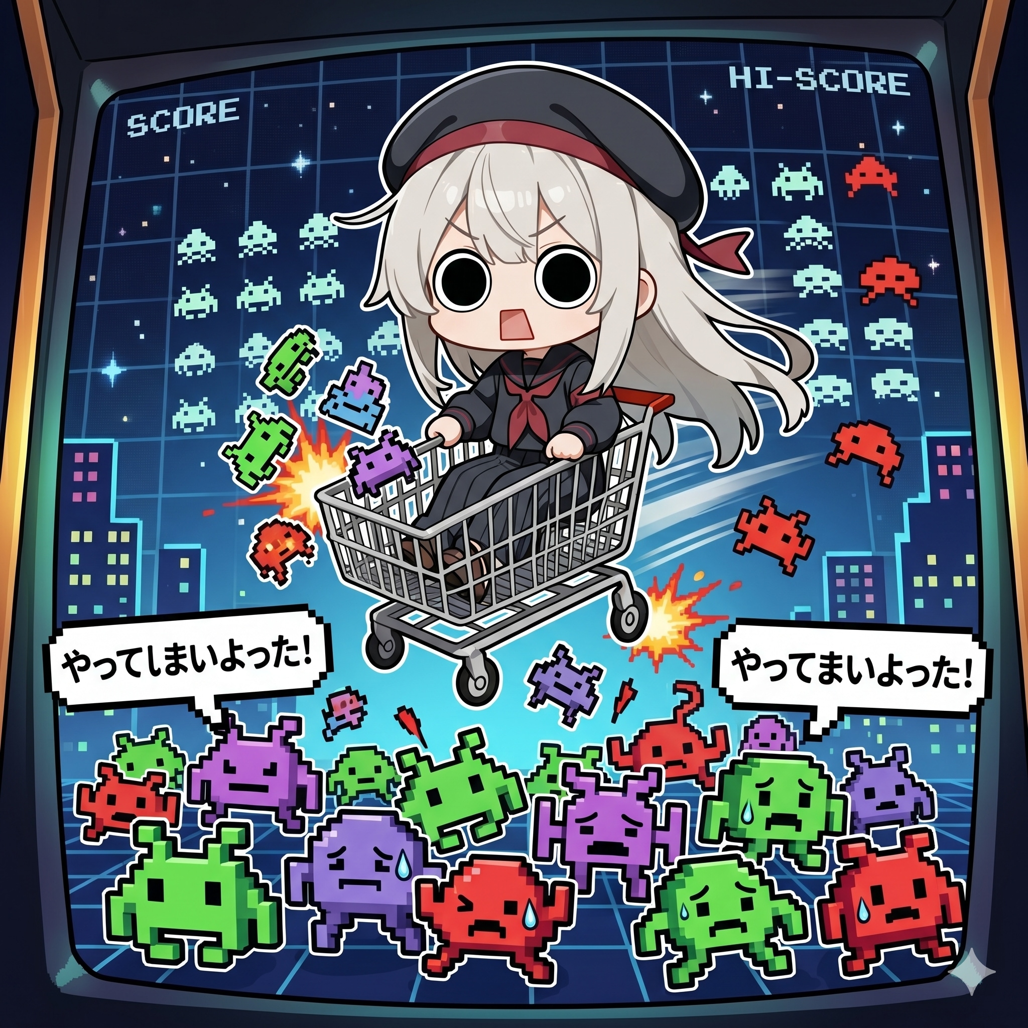 ショッピングカートでスペースインベーダーをやってしまいよったえらいこっちゃ嬢