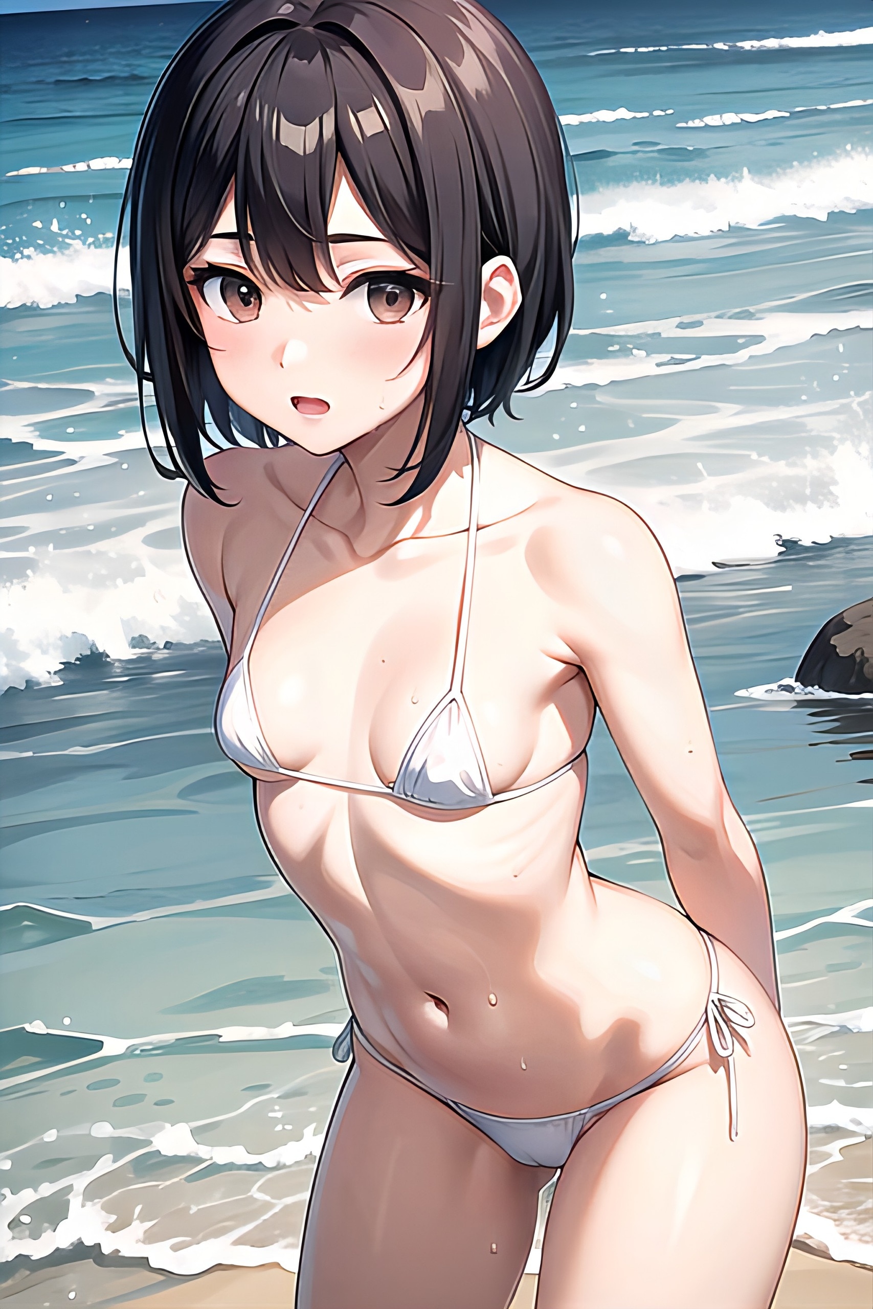 白色マイクロビキニ着用お姉さん