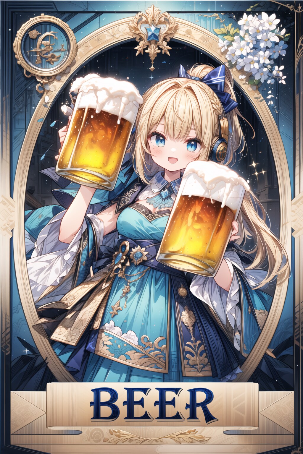 青と金のビール