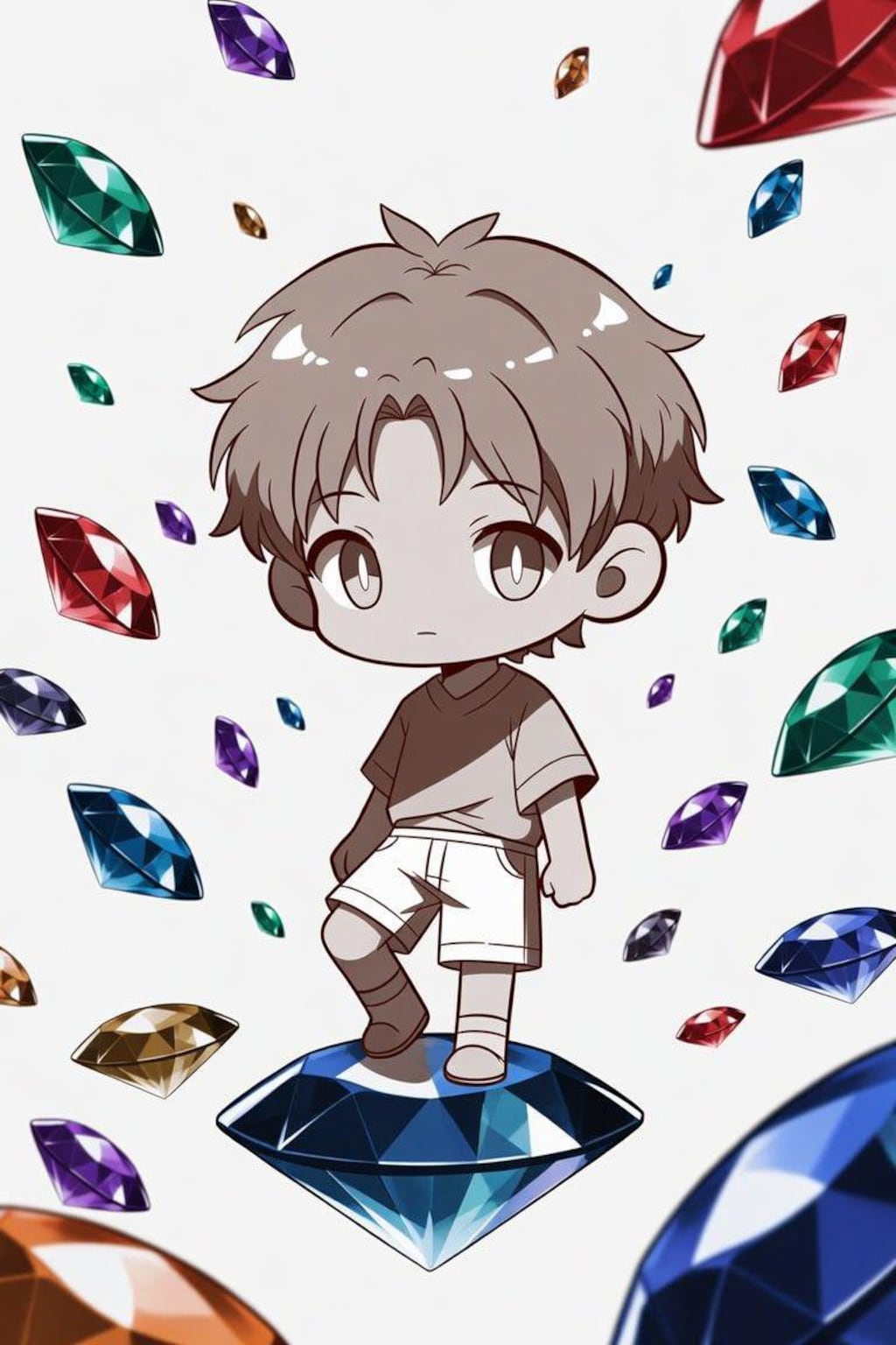 宝石の上に立つミニキャラ