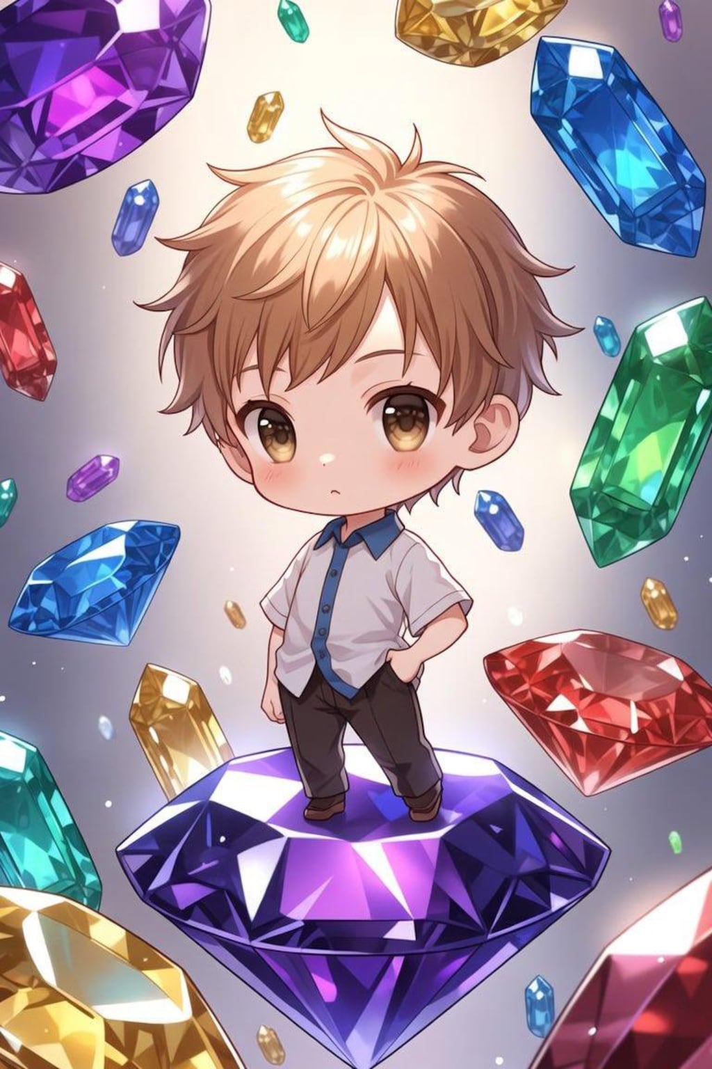 宝石の上に立つミニキャラ