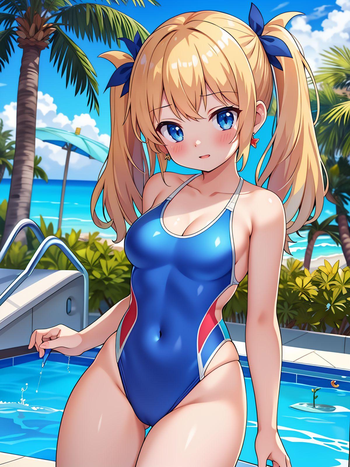 金髪ツインテール競泳水着少女2