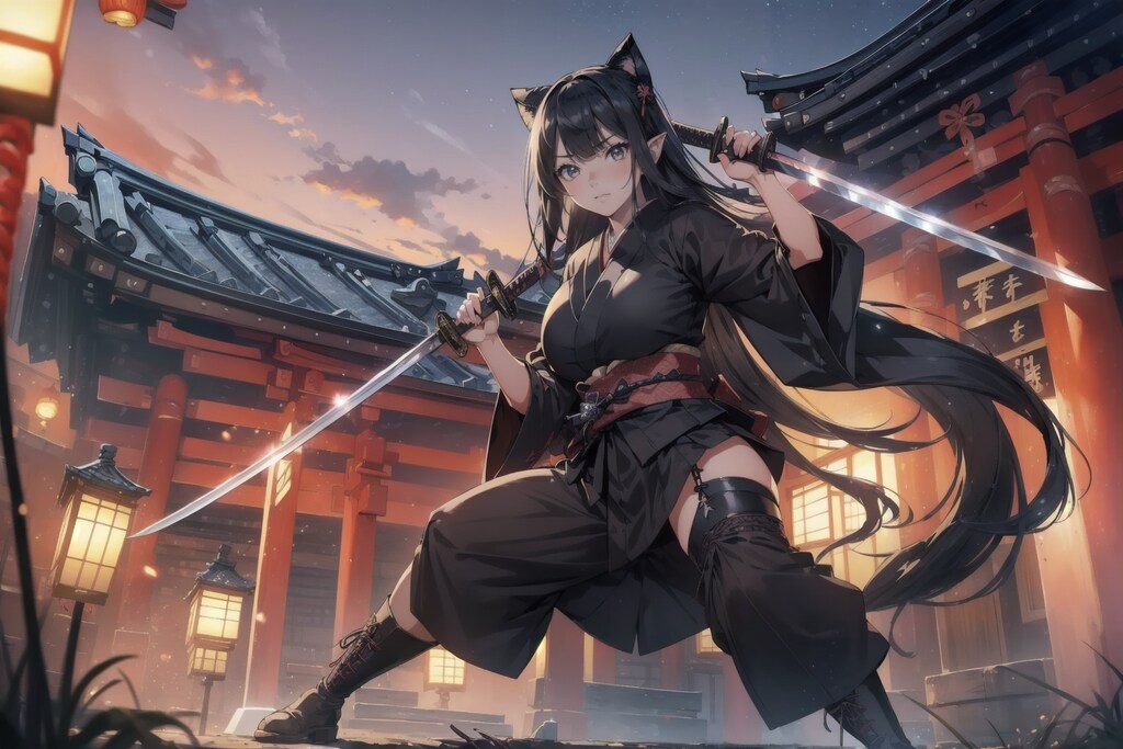 ケモ耳風黒髪エルフさん