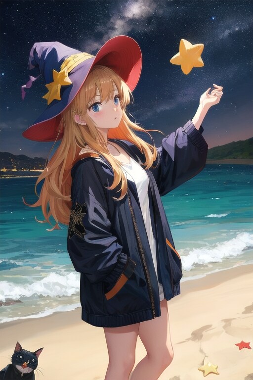 砂浜の魔女と星空 | の人気AIイラスト・グラビア