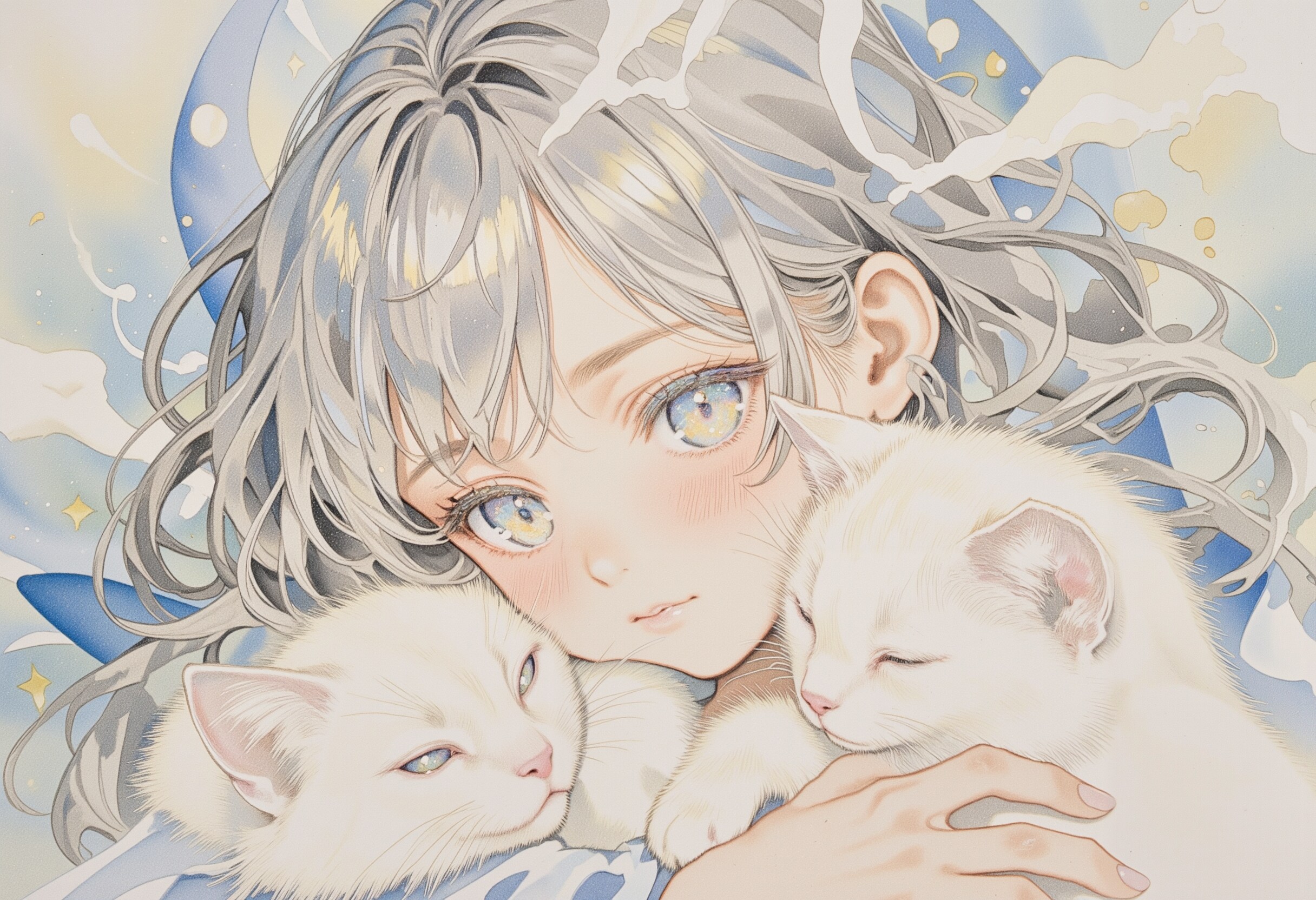 銀髪の女の子と白い猫 | の人気AIイラスト・グラビア