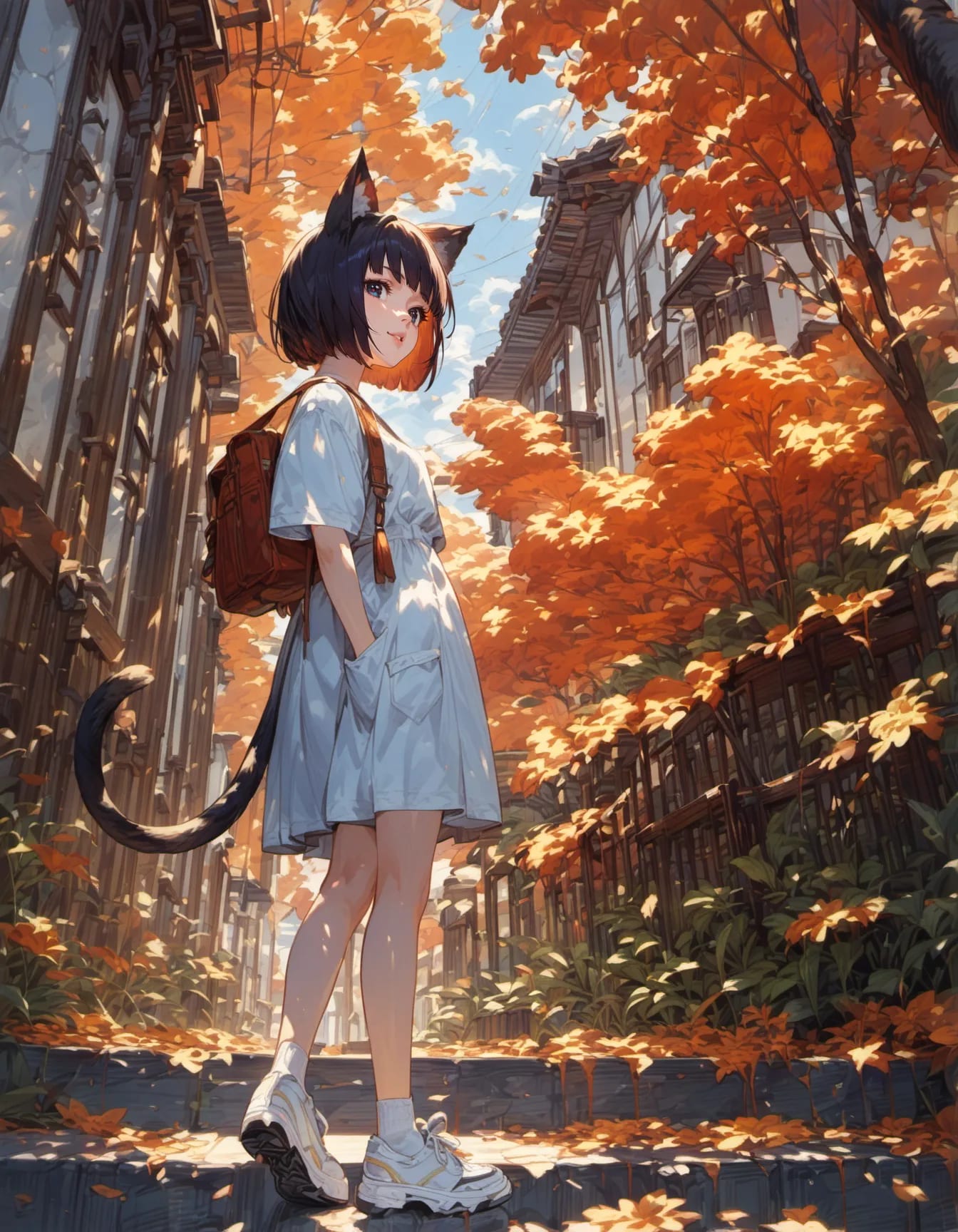 Autumn Steps of the Cat Wanderer