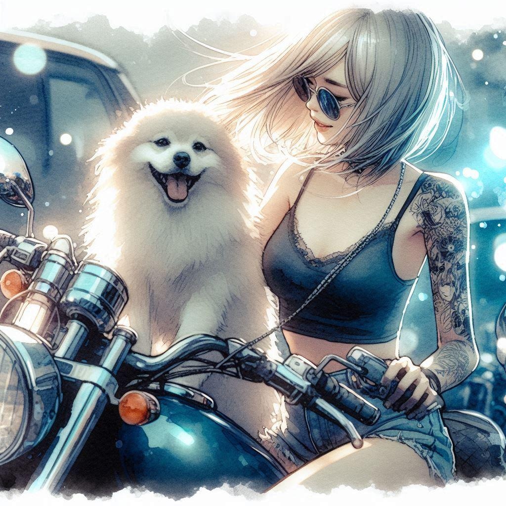 ギャル犬バイク