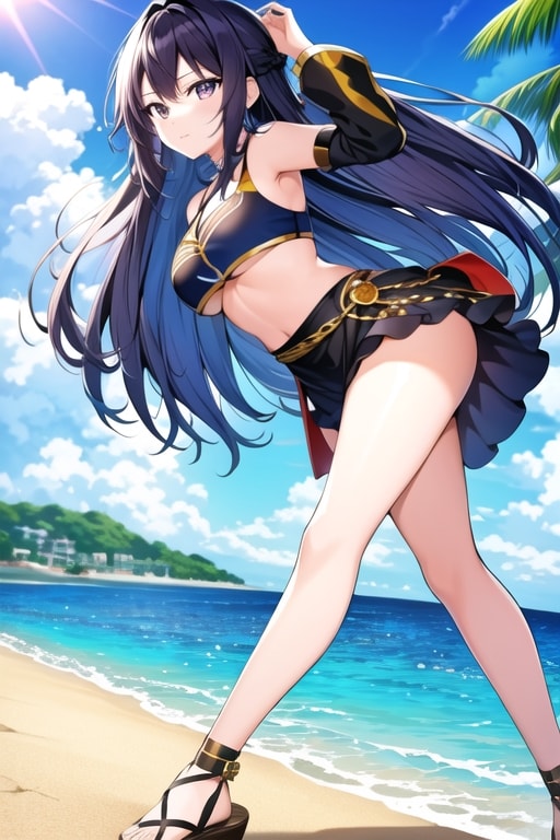 綺麗なビーチほか（黒髪） | の人気AIイラスト・グラビア