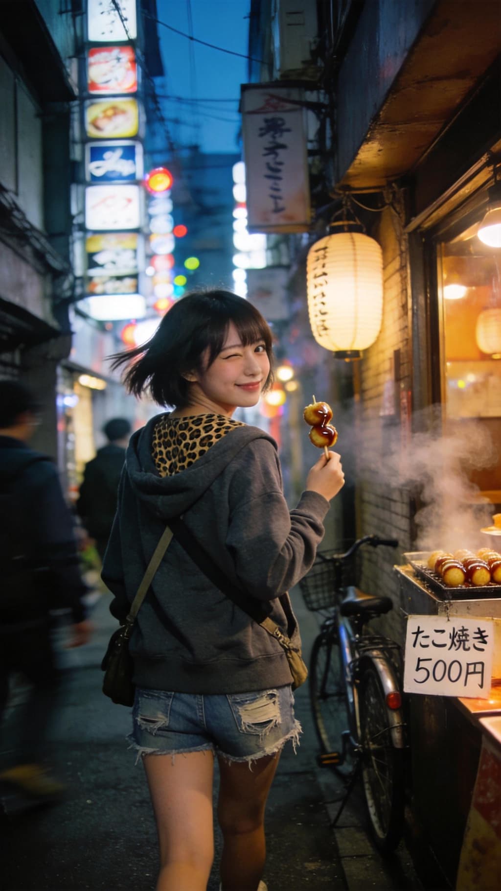 Takoyaki Over Neon Waters