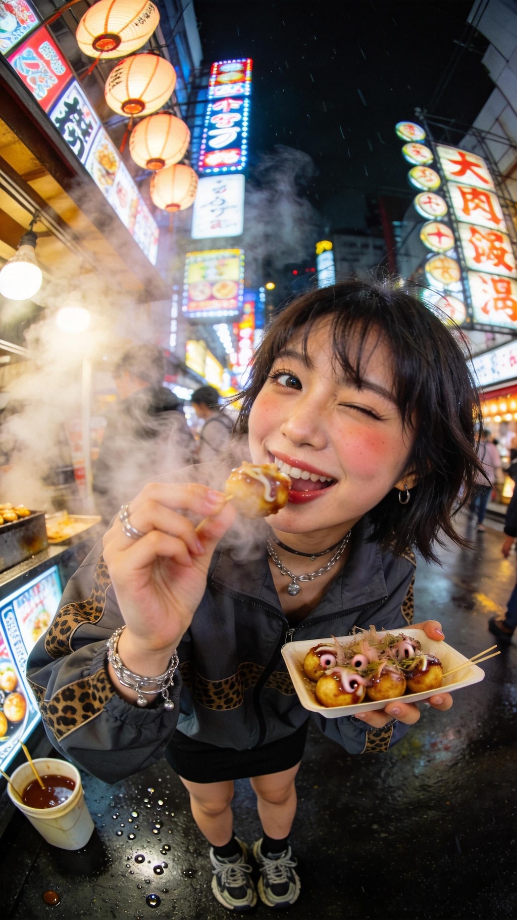 Takoyaki Over Neon Waters