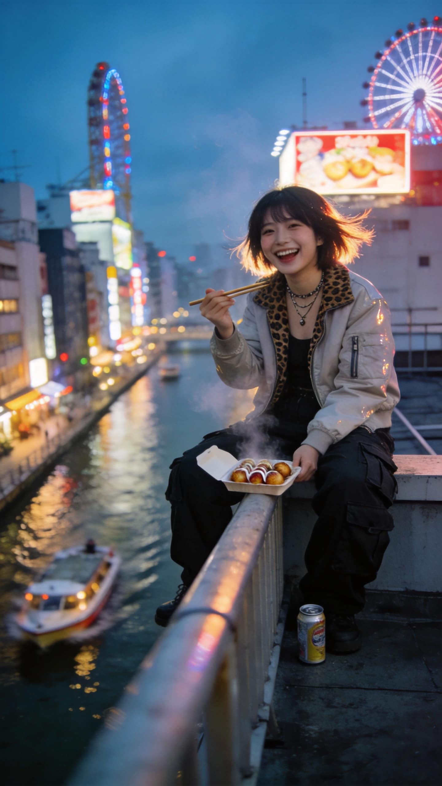 Takoyaki Over Neon Waters | の人気AIイラスト・グラビア