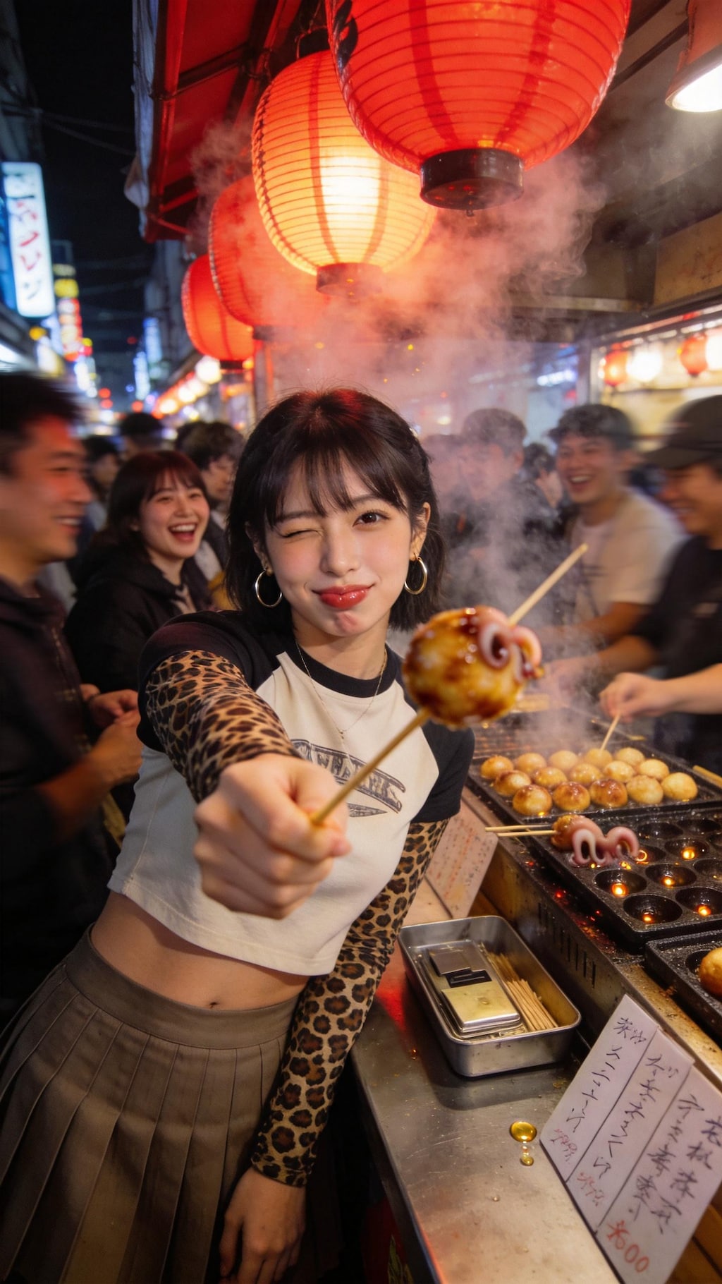 Takoyaki Over Neon Waters
