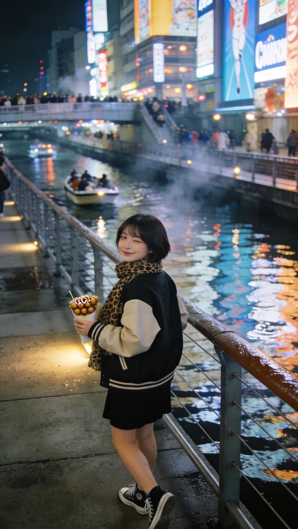 Takoyaki Over Neon Waters
