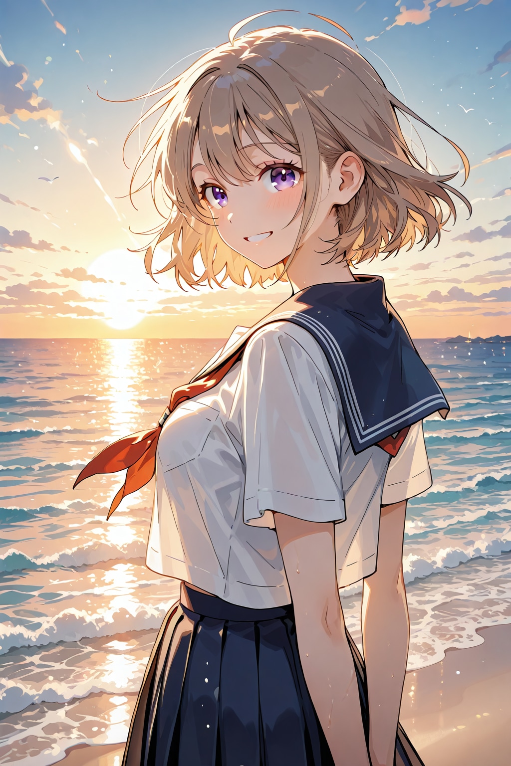 夏、朝の海