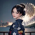 花火と浴衣美人 2枚目