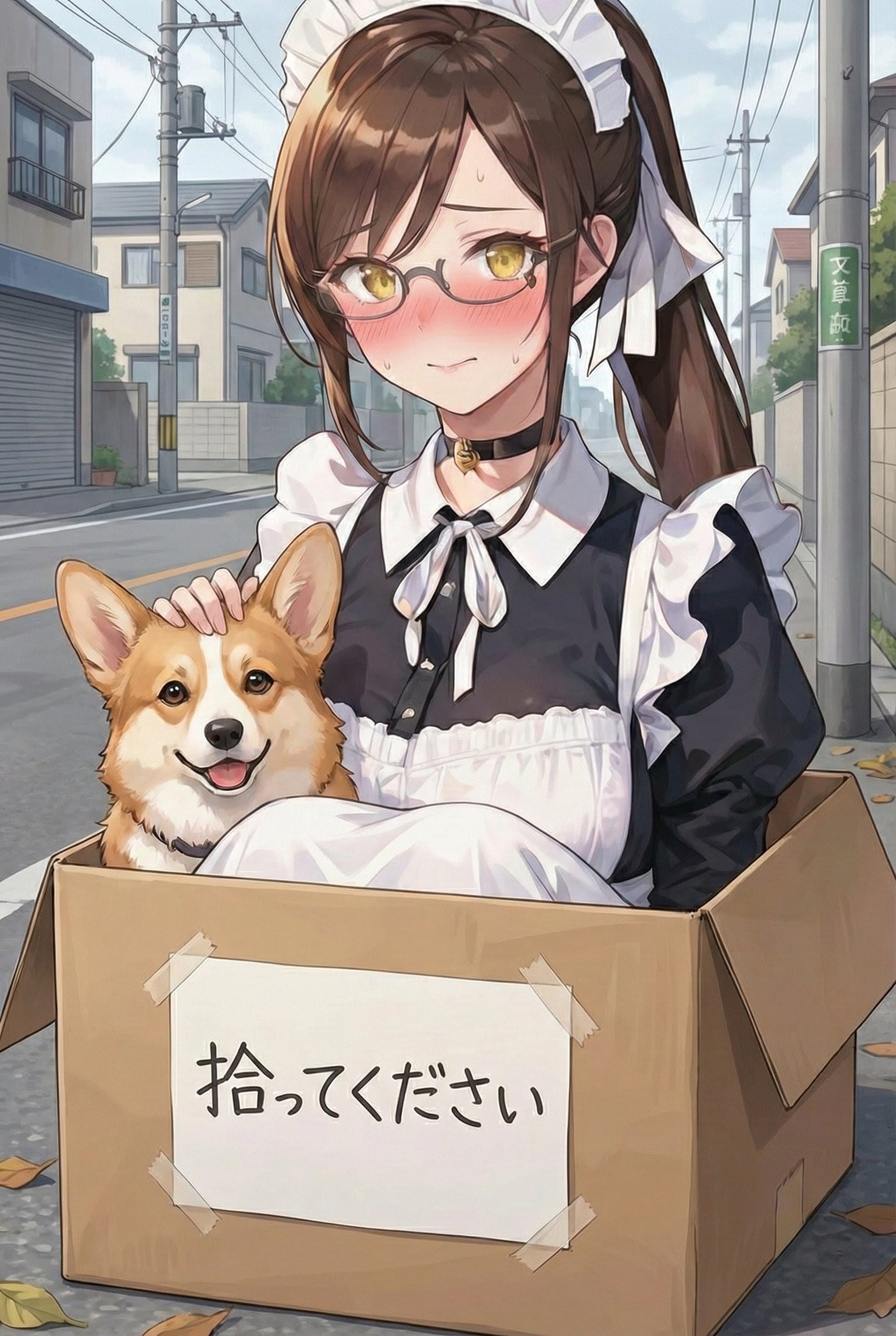 拾われたい(？)サラさんとコーギー | の人気AIイラスト・グラビア