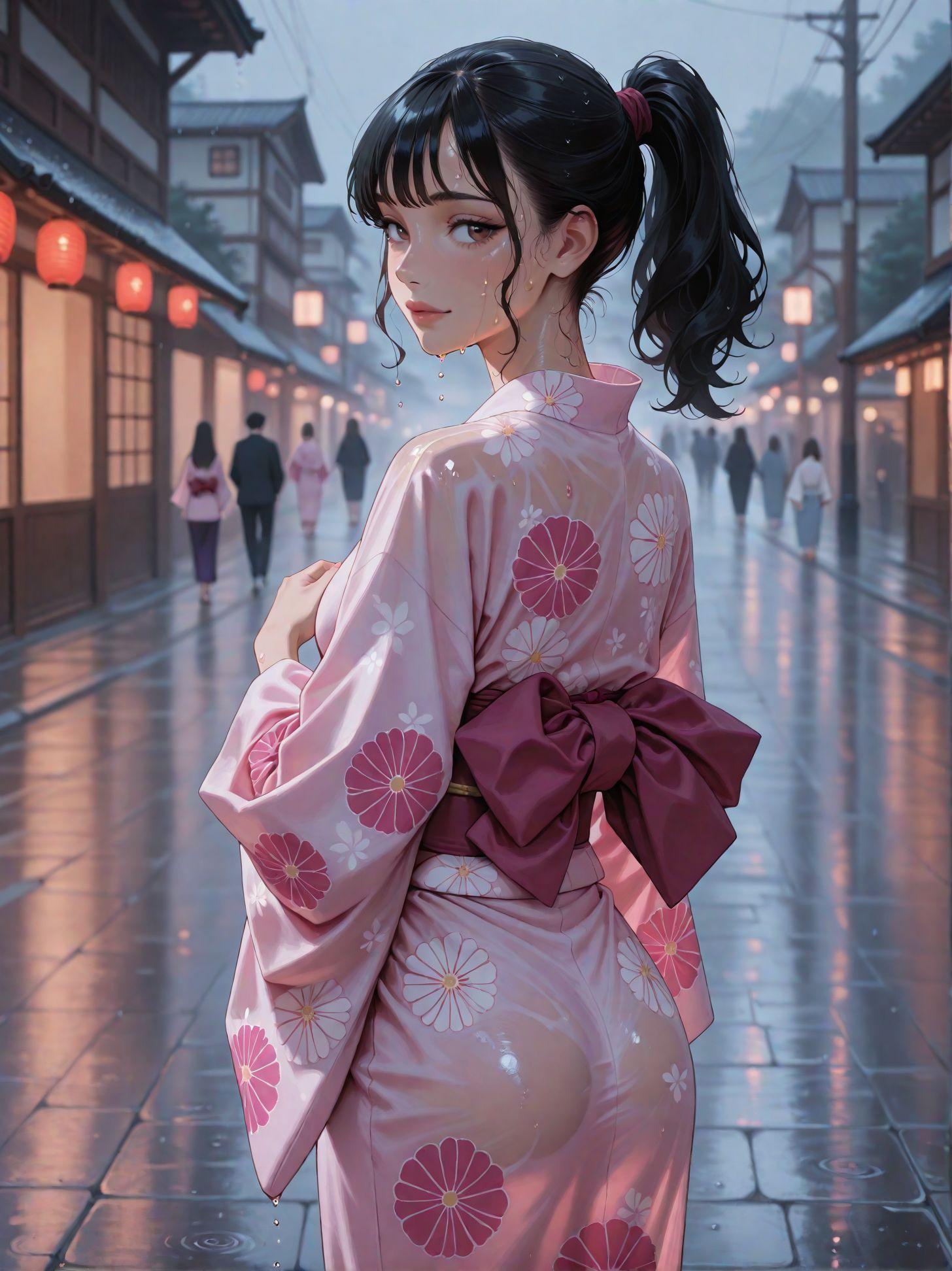 雨で浴衣が