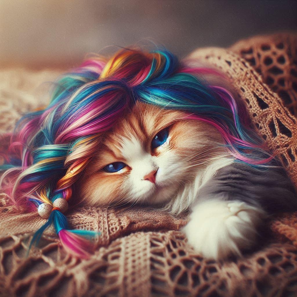 カラフルな毛の猫