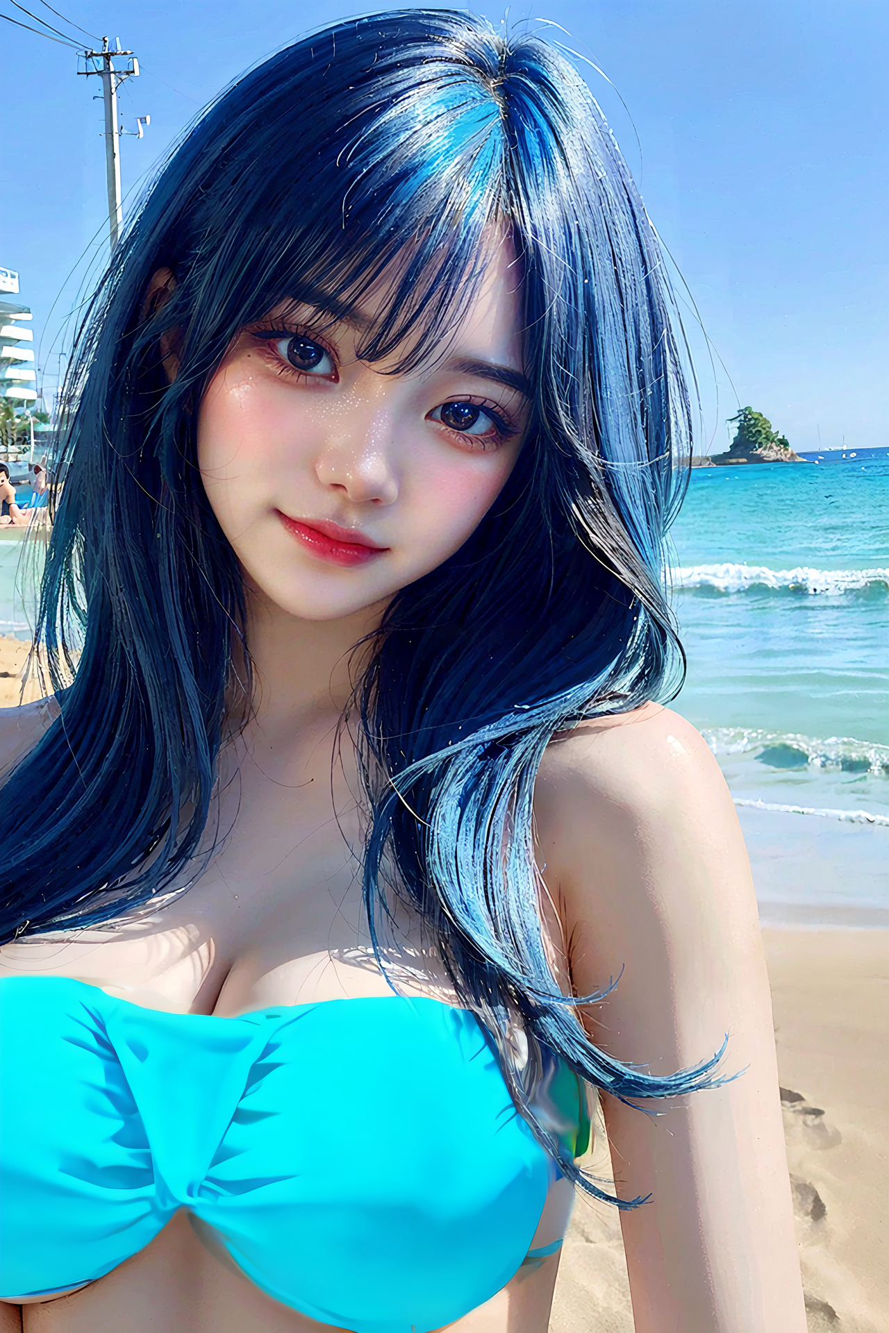 水着姿の青髪美人ちゃん