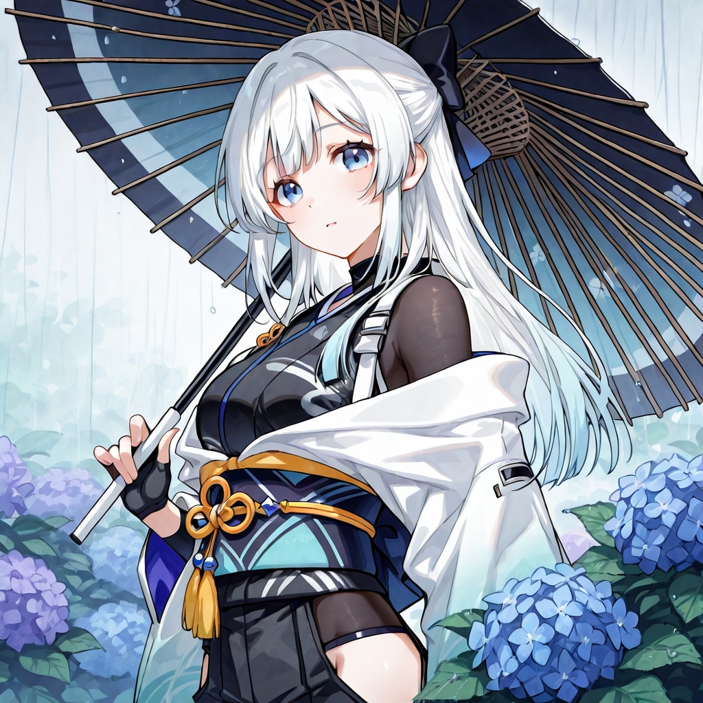 雨と紫陽花と和傘