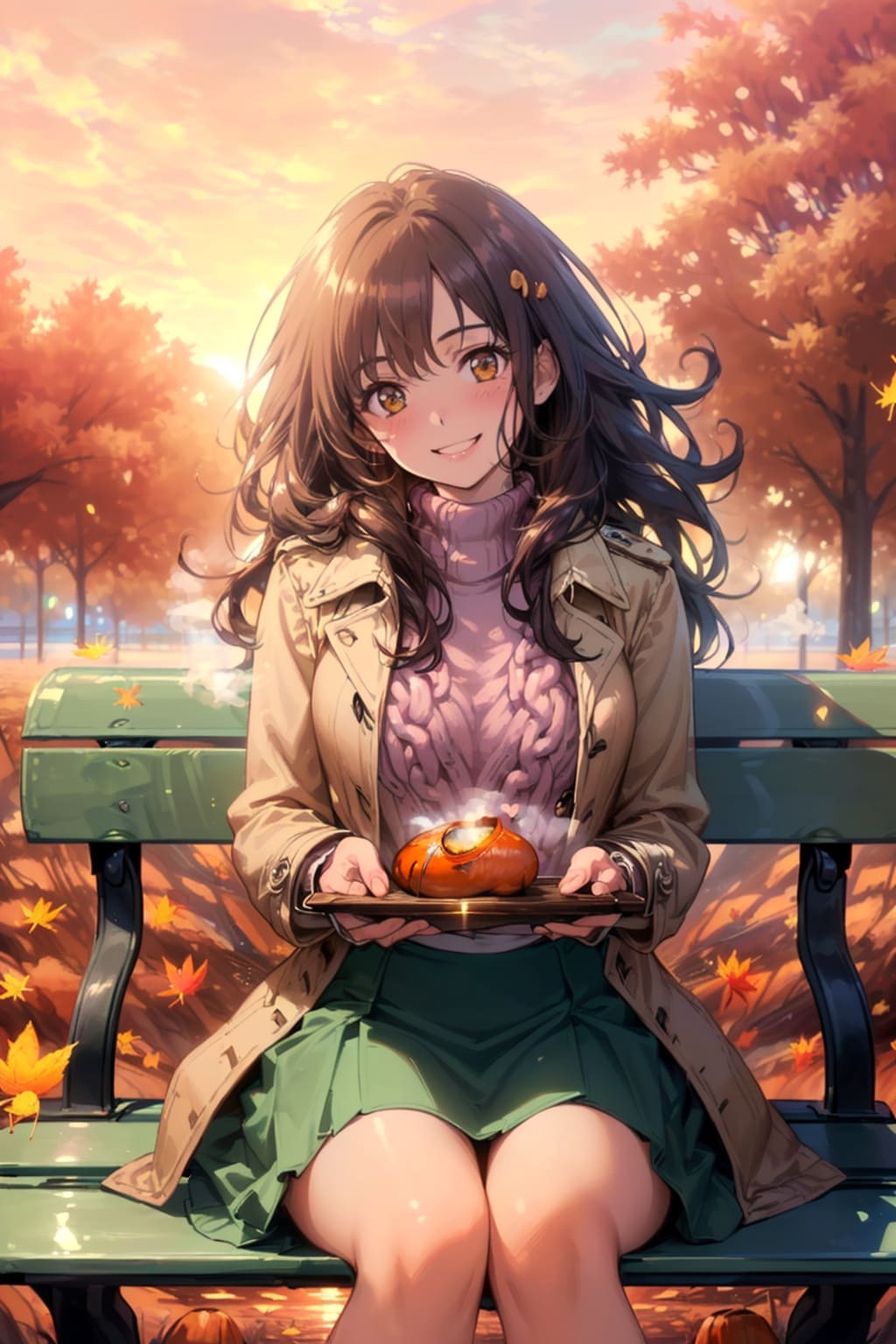 紅葉舞い散る公園で焼き芋