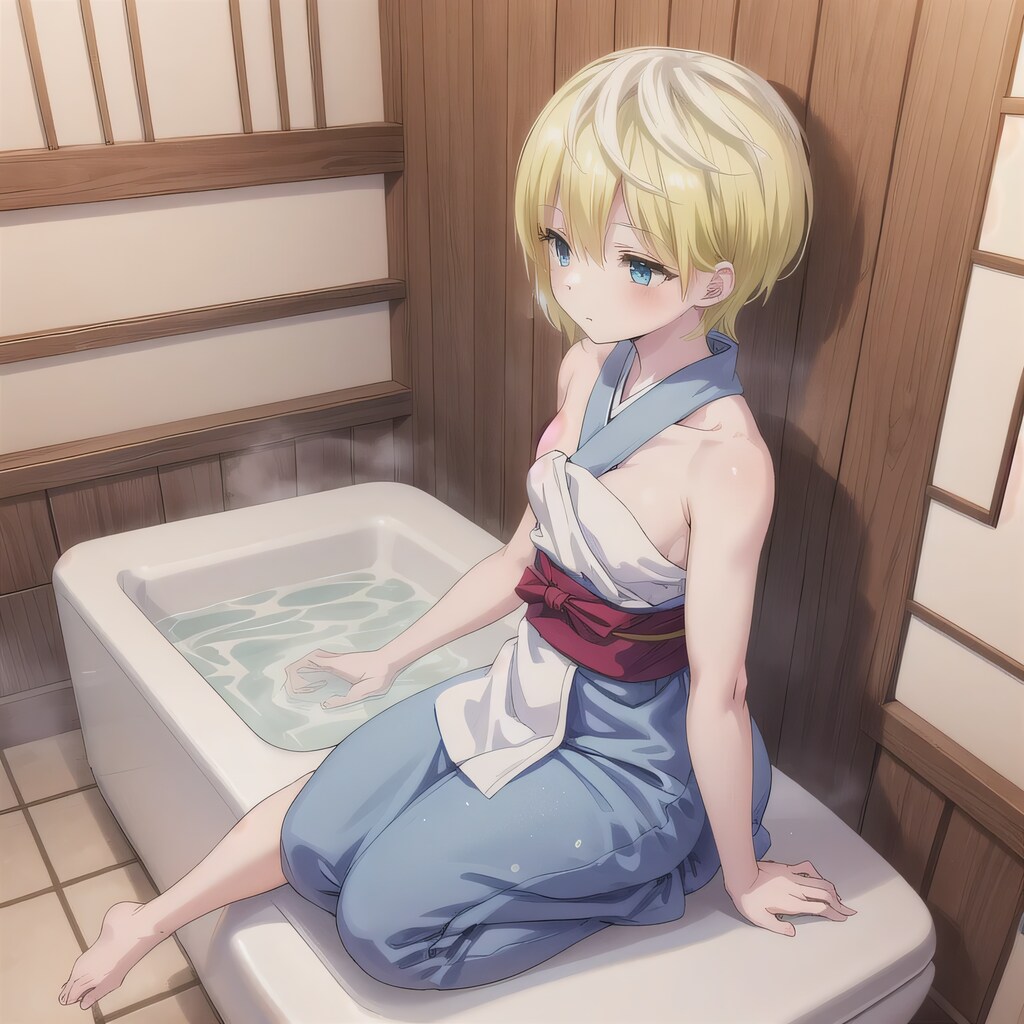 金髪ボブでお風呂の少女